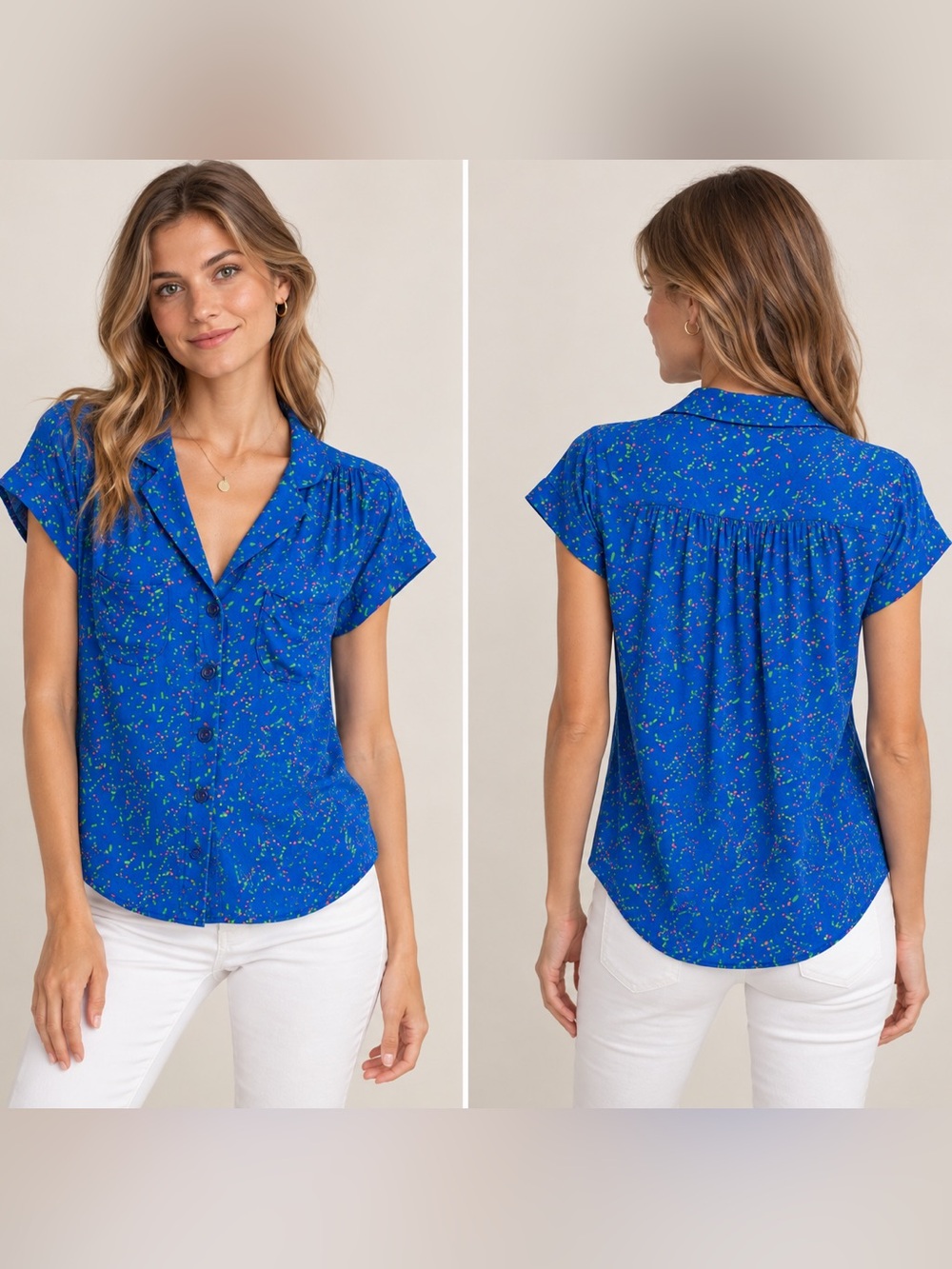 Maeve by Anthropologie XS Blue Confetti Print Button Front Blouse